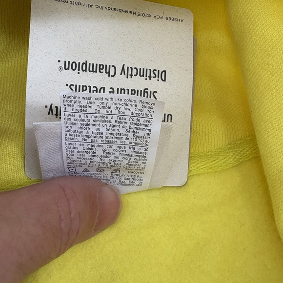 Champion Men's Large Chenille Reverse Weave Neon Yellow Blue Pink Sweatshirt - Picture 11 of 15